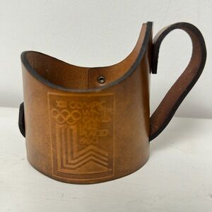 Rare 1980 Olympic Winter Games Lake Placid, Leather Cup‎ Beer Bottle Mug Holder